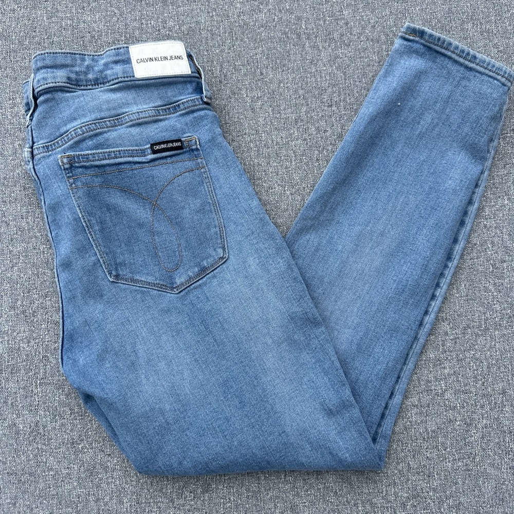 Calvin Klein Mens Jeans Size 32x30 Mid Rise Skinny Stretch Whiskered Denim